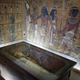 The sarcophagus of King Tut is displayed in a glass case at the Valley of the Kings in Luxor, Egypt.